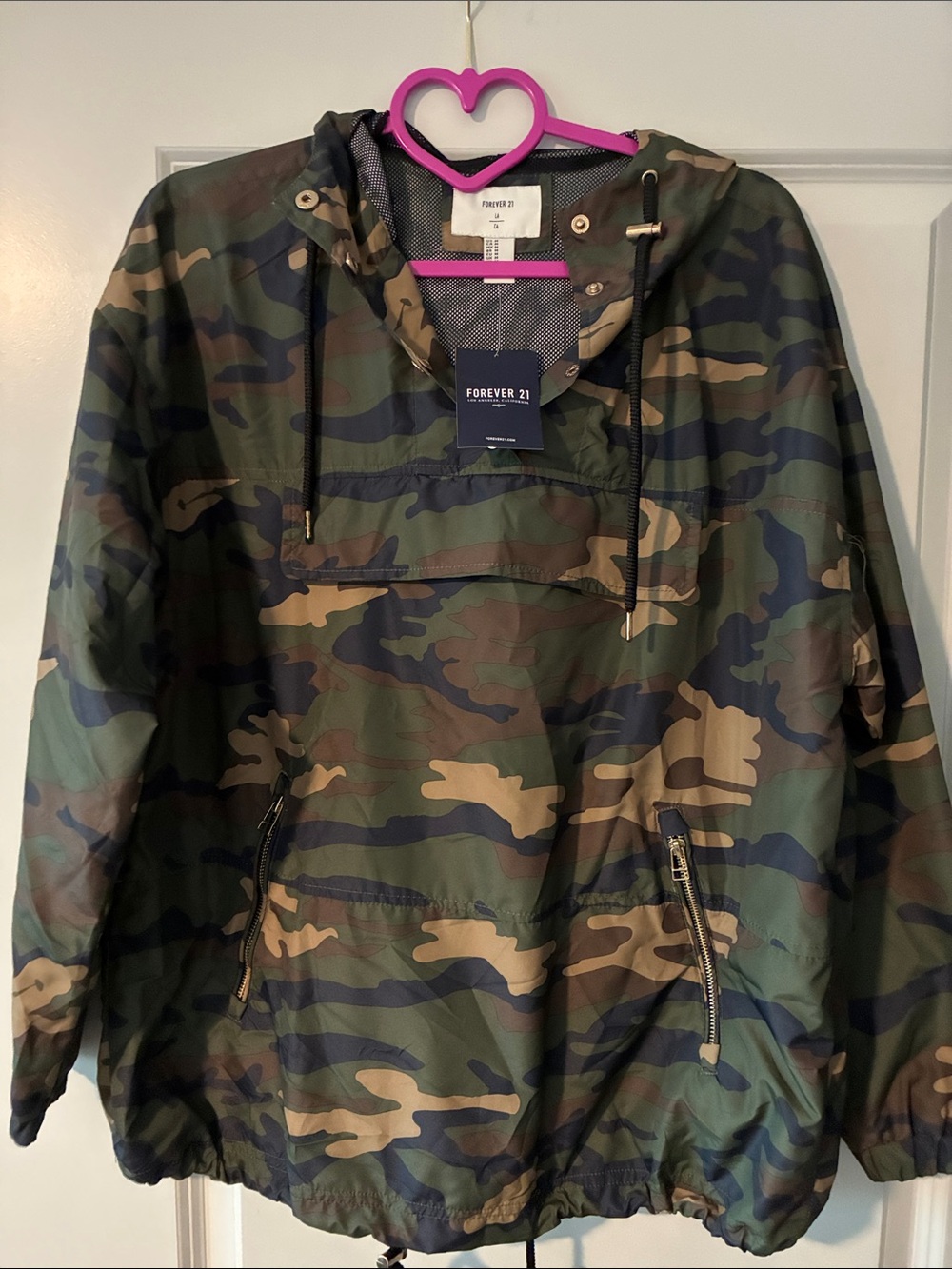 Forever 21 Camo Pullover Anorak Jacket - Green/Brown